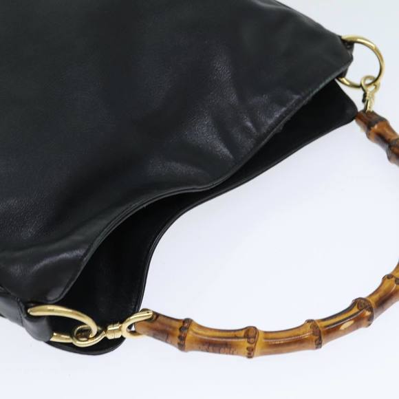 GUCCI Bamboo Hand Bag Leather 2way Black 001 1638 Auth 79644 - Picture 6 of 16